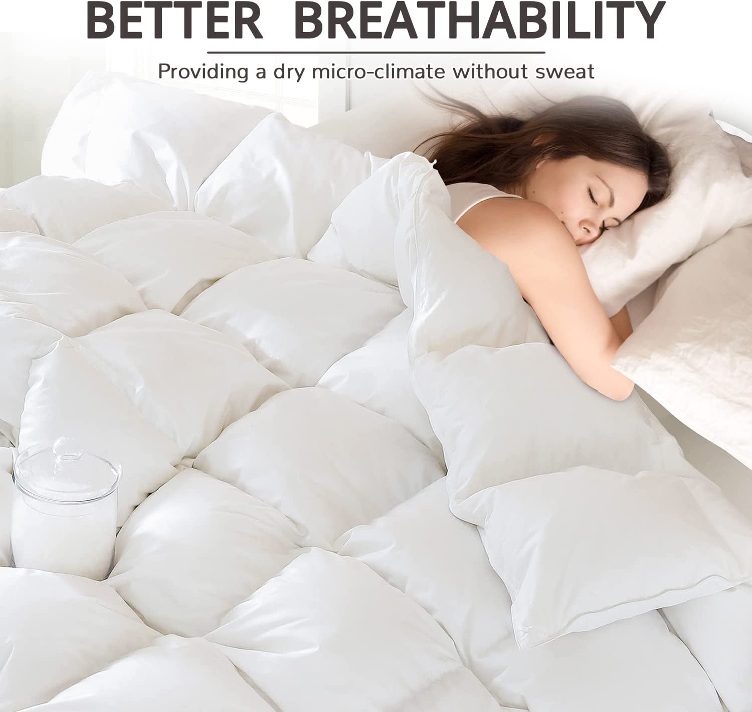 King Size All-Season Down Comforter - Medium Warmth Duvet Insert with Soft Noiseless Fabric, 8 Corner Tabs, and Machine Washable Design - White