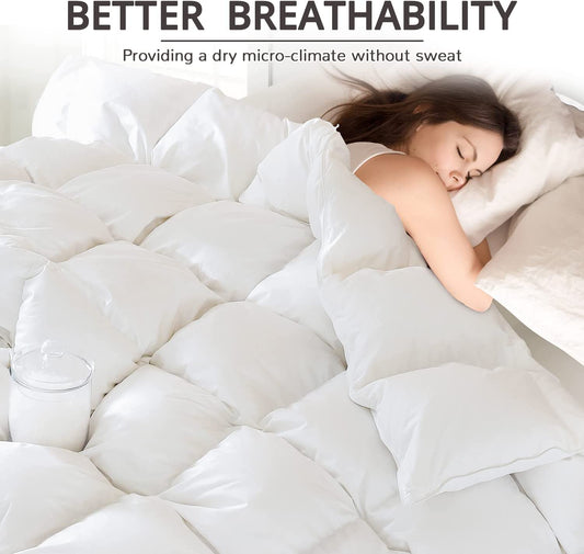 King Size All-Season Down Comforter - Medium Warmth Duvet Insert with Soft Noiseless Fabric, 8 Corner Tabs, and Machine Washable Design - White