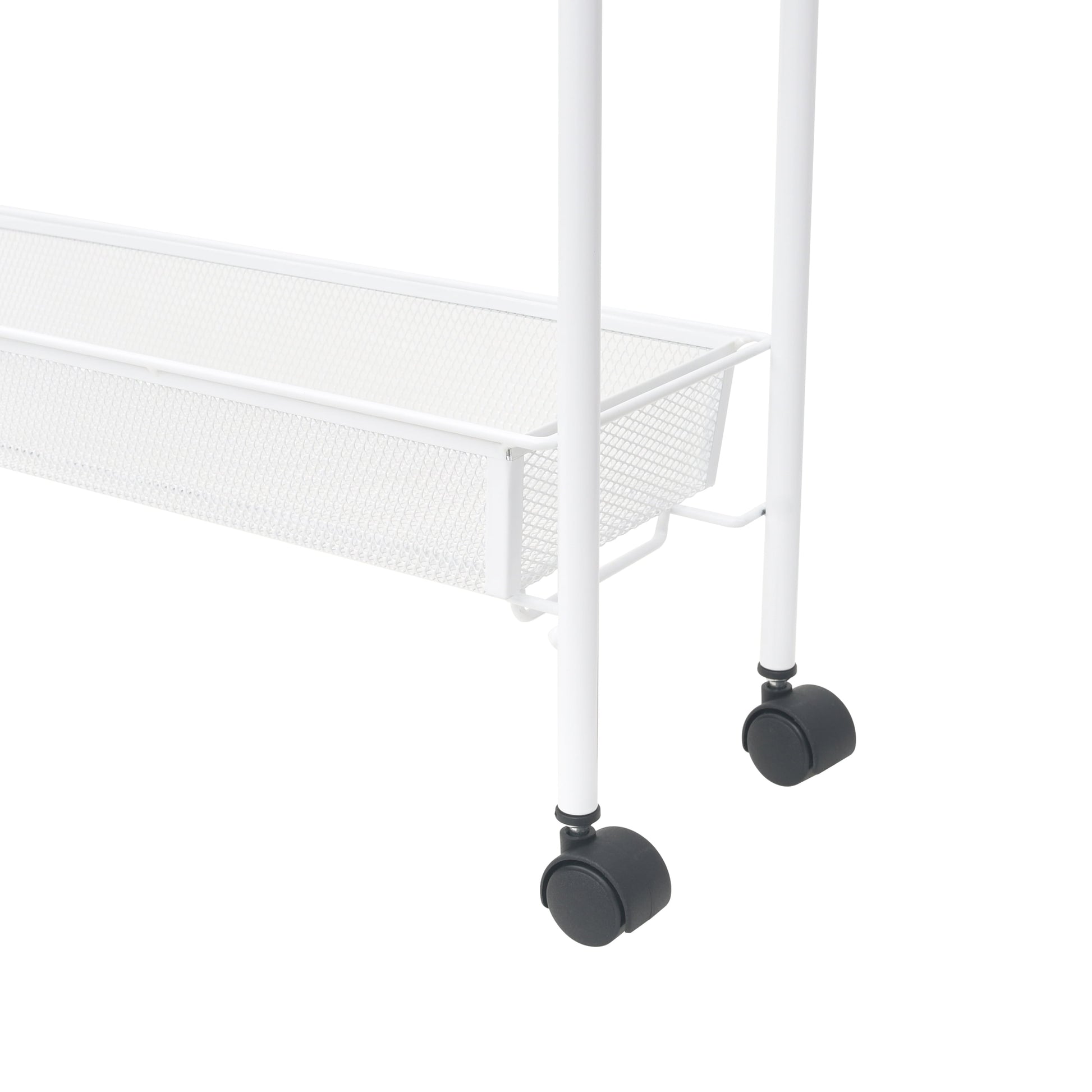 Sleek 3-Tier White Rolling Bathroom Storage Cart with Hooks - Maximize Your Space!