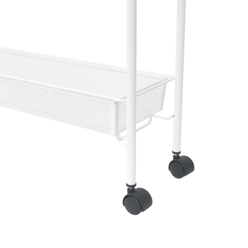 Sleek 3-Tier White Rolling Bathroom Storage Cart with Hooks - Maximize Your Space!