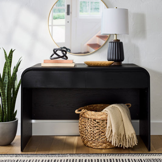 Juliet Curved Desk with Storage, Black Finish