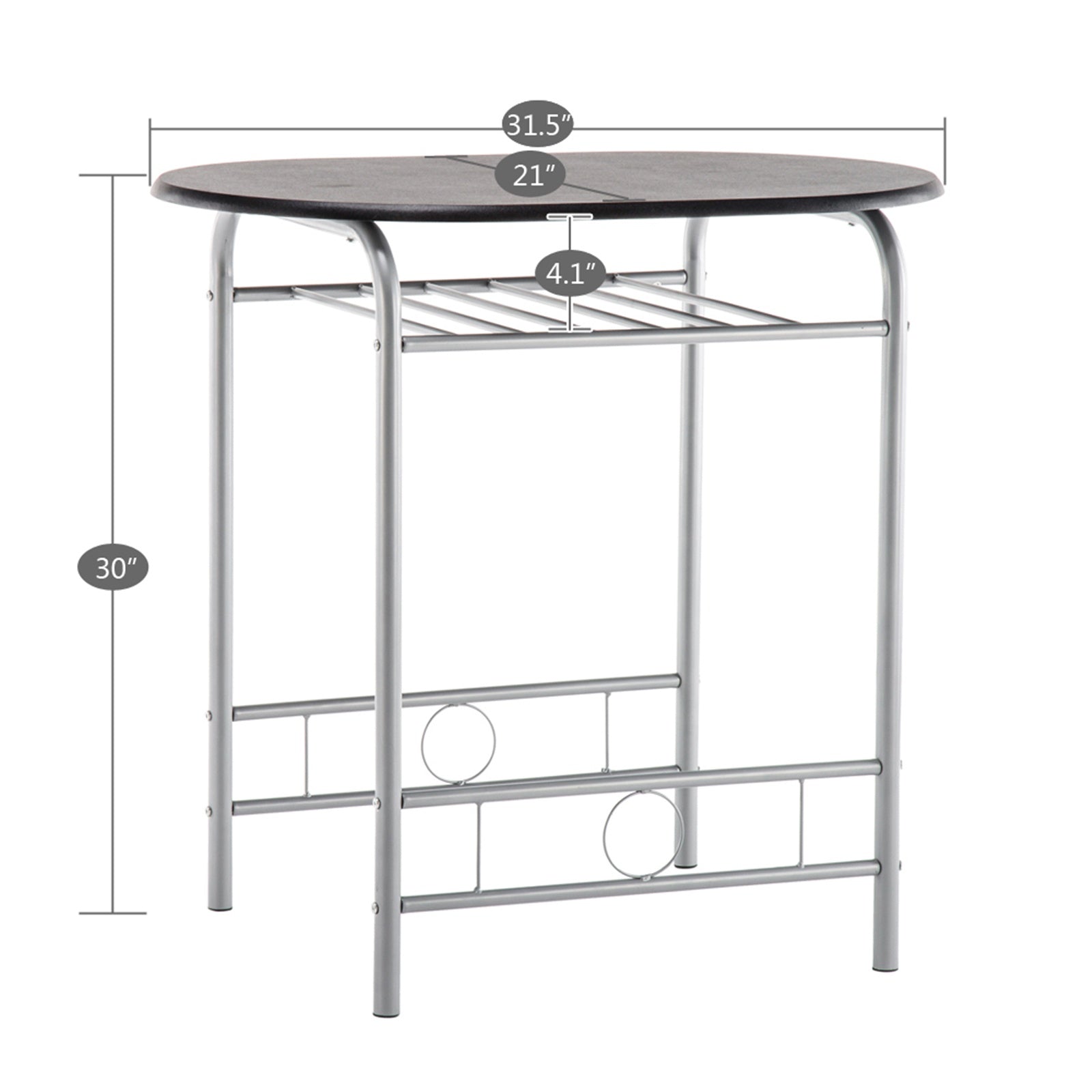 3-Piece Dining Set with 2 Chairs and Storage Shelves