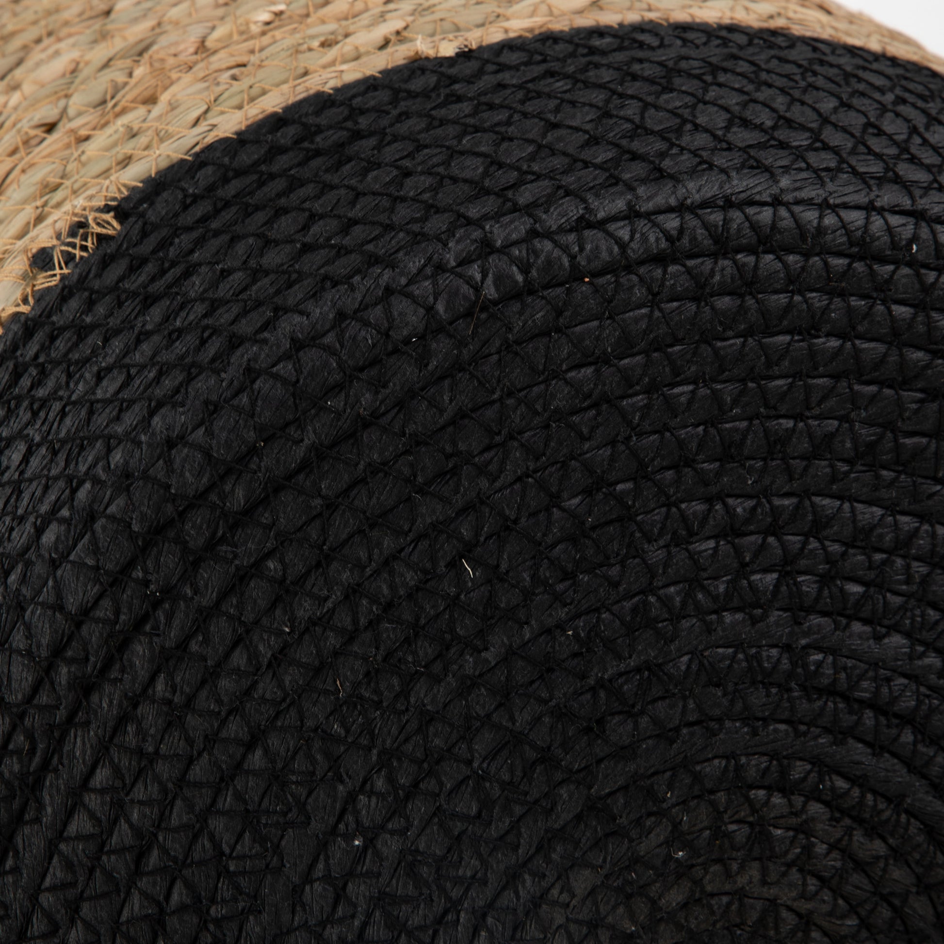 Natural and Black round Rush Baskets, Set of 2