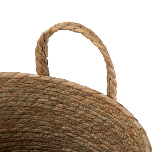 Natural and Black round Rush Baskets, Set of 2