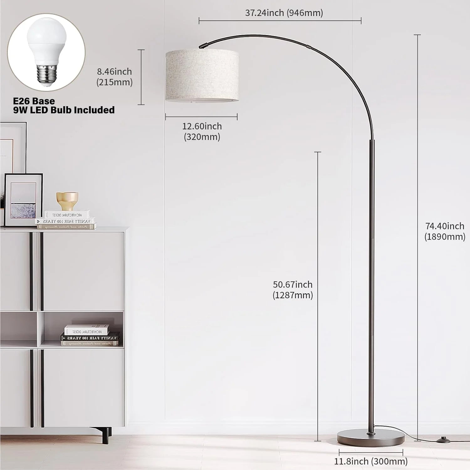  Modern High Brown Floor Lamp with Dimmable Bulb and Remote Control 