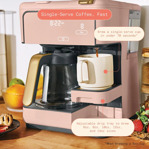 Multi-Brew 12-Cup Programmable Drip and Single-Serve Coffee Maker in Rose by Drew Barrymore