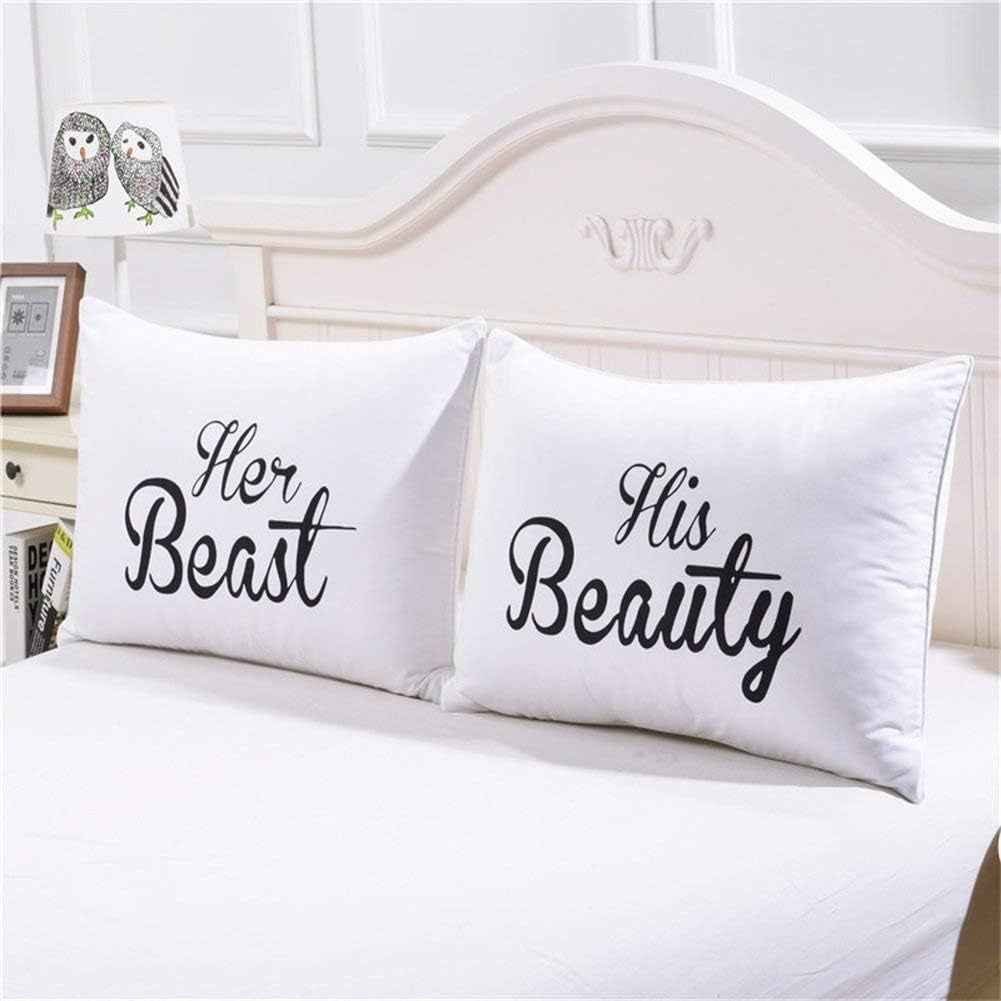 His and Hers Couples Pillowcases Set - Cute Her Beast and His Beauty Gift for Weddings, Anniversaries, and Valentine's Day