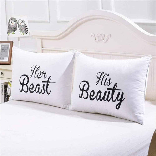 His and Hers Couples Pillowcases Set - Cute Her Beast and His Beauty Gift for Weddings, Anniversaries, and Valentine's Day