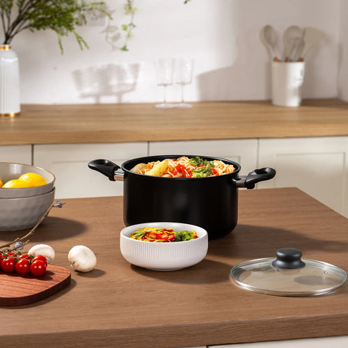 Aluminum Black Non-Stick 5QT Dutch Oven with Glass Lid - Dishwasher Safe and Easy to Clean