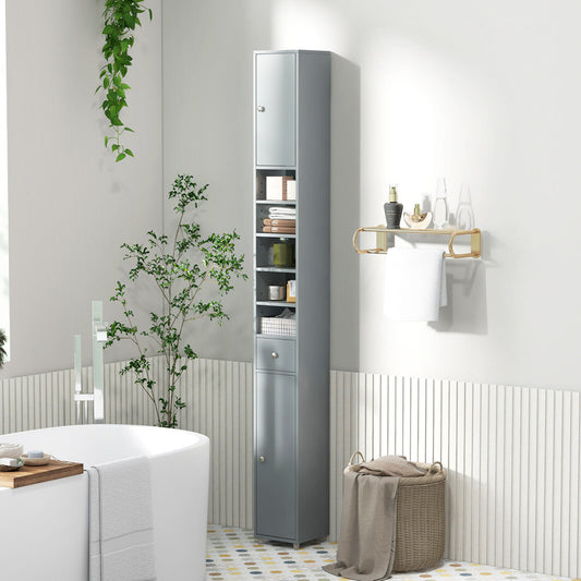 Tall Slim Bathroom Storage Cabinet Linen Tower W/Drawer Adjustable Shelves Gray