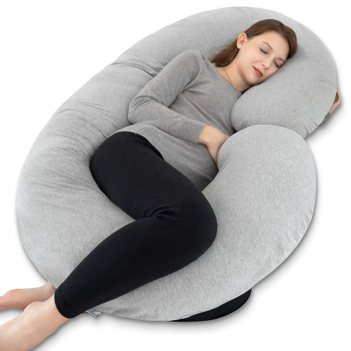 Maternity C-Shaped Pregnancy Pillow with Jersey Cotton Cover for Enhanced Sleep Comfort (Grey)