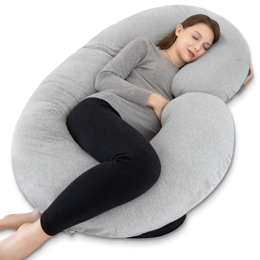 Maternity C-Shaped Pregnancy Pillow with Jersey Cotton Cover for Enhanced Sleep Comfort (Grey)