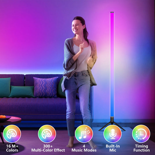 LED Corner Floor Lamp with 360° Color Changing, with Bluetooth App Control 