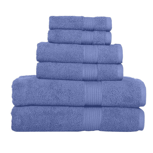 6-Piece Blue Towel Set - 100% Ringspun Cotton, Soft and Highly Absorbent - Includes 2 Bath Towels, 2 Hand Towels, and 2 Washcloths - Quick Dry, Durable, and Luxurious Bathroom Essentials