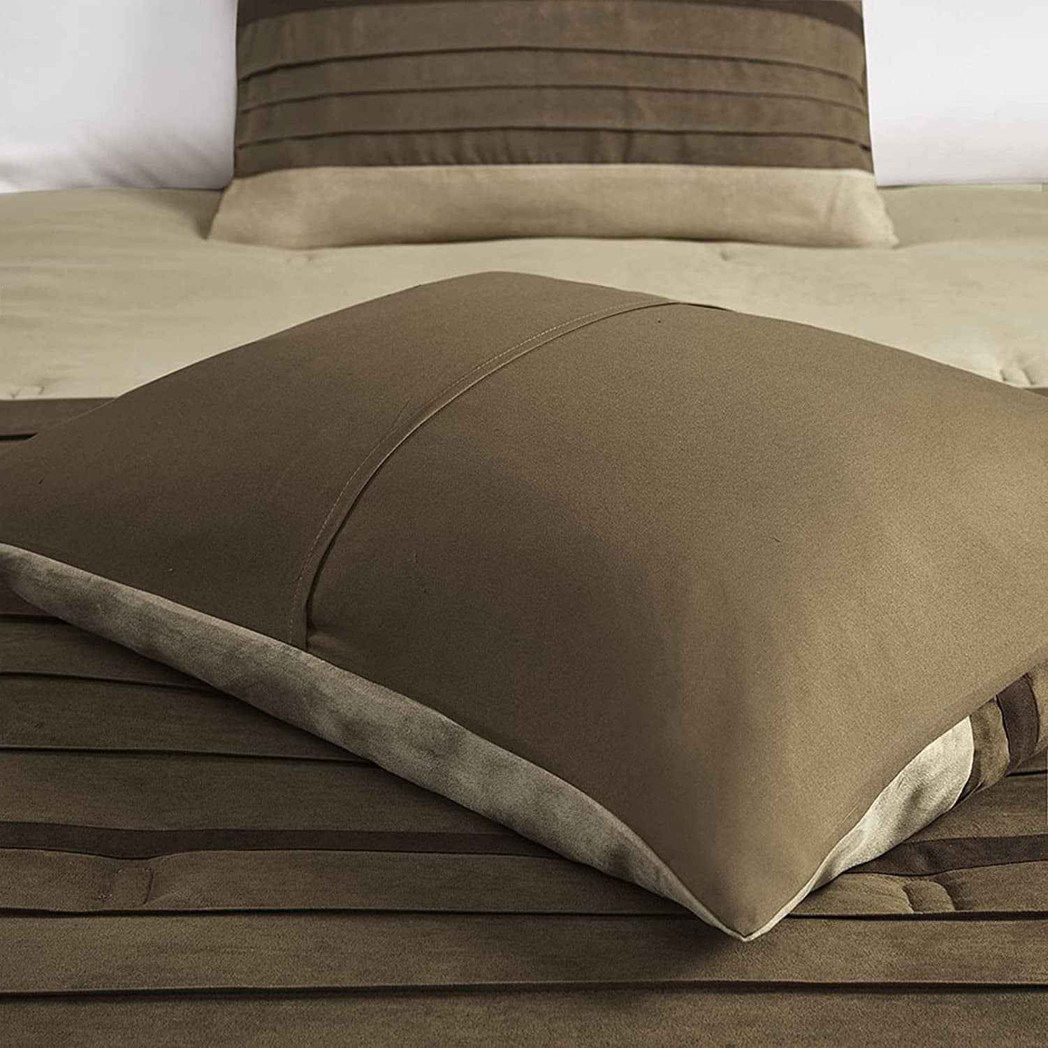 Palmer Luxury Faux Suede Comforter Set – 7 Piece Queen, Natural