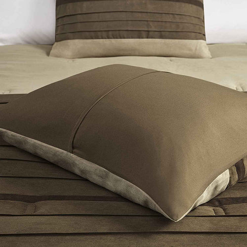 Palmer Luxury Faux Suede Comforter Set – 7 Piece Queen, Natural