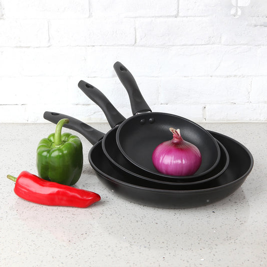 3-Piece Nonstick Aluminum Skillet Set, Black - 4 Pack