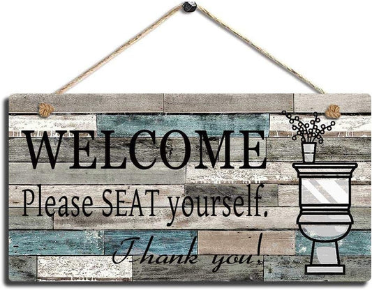 Charming Vintage Welcome Sign - 10" x 5" Retro Wood Plaque with Jute Rope for Your Home Decor