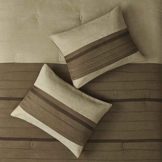 Palmer Luxury Faux Suede Comforter Set – 7 Piece Queen, Natural