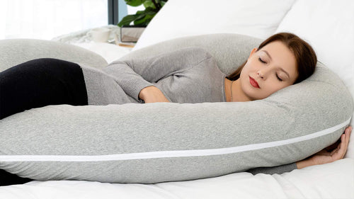 Maternity C-Shaped Pregnancy Pillow with Jersey Cotton Cover for Enhanced Sleep Comfort (Grey)