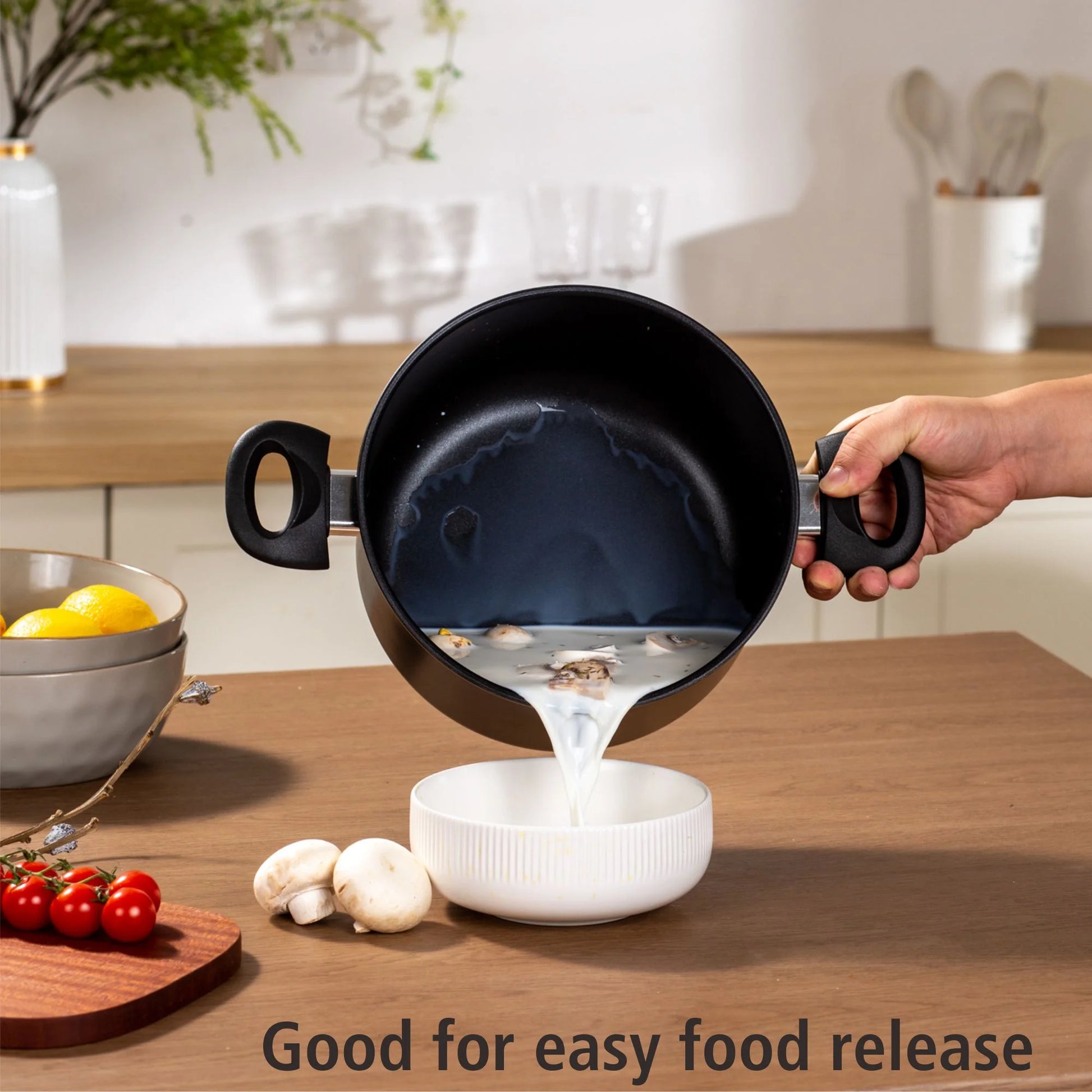 Aluminum Black Non-Stick 5QT Dutch Oven with Glass Lid - Dishwasher Safe and Easy to Clean