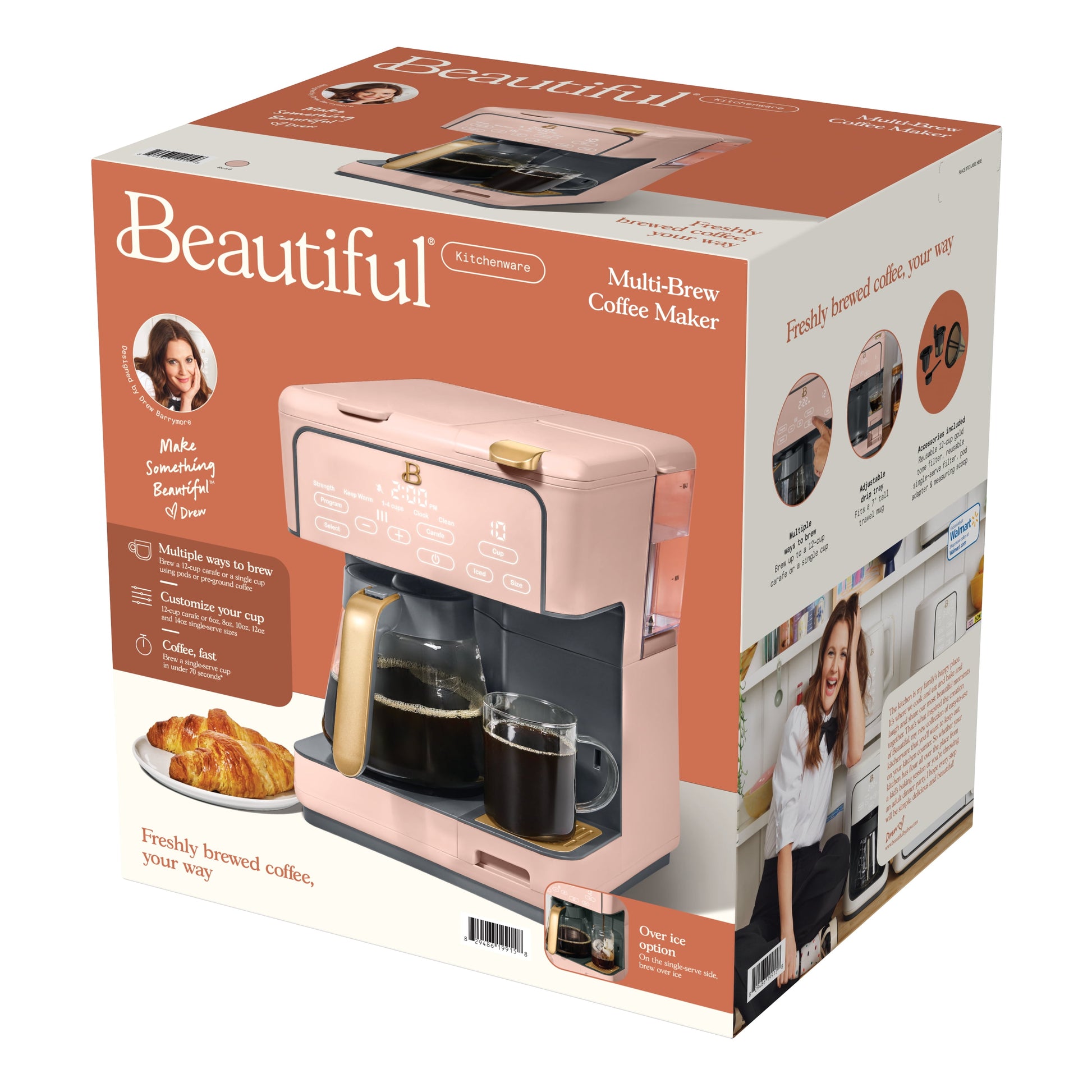 Multi-Brew 12-Cup Programmable Drip and Single-Serve Coffee Maker in Rose by Drew Barrymore