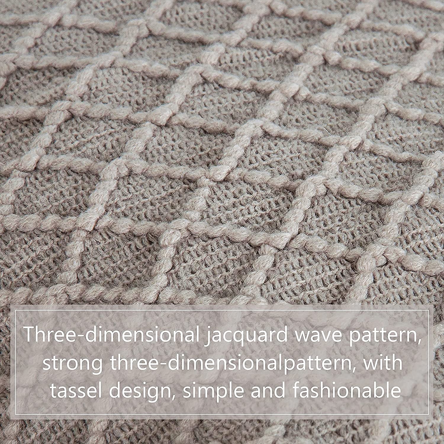 Lightweight Acrylic Knitted Throw Blanket with Tassels - Soft and Cozy Decorative Woven Blanket for Travel, Couch, Bed, and Sofa, 51x67 Inches, Taupe Checkered Design
