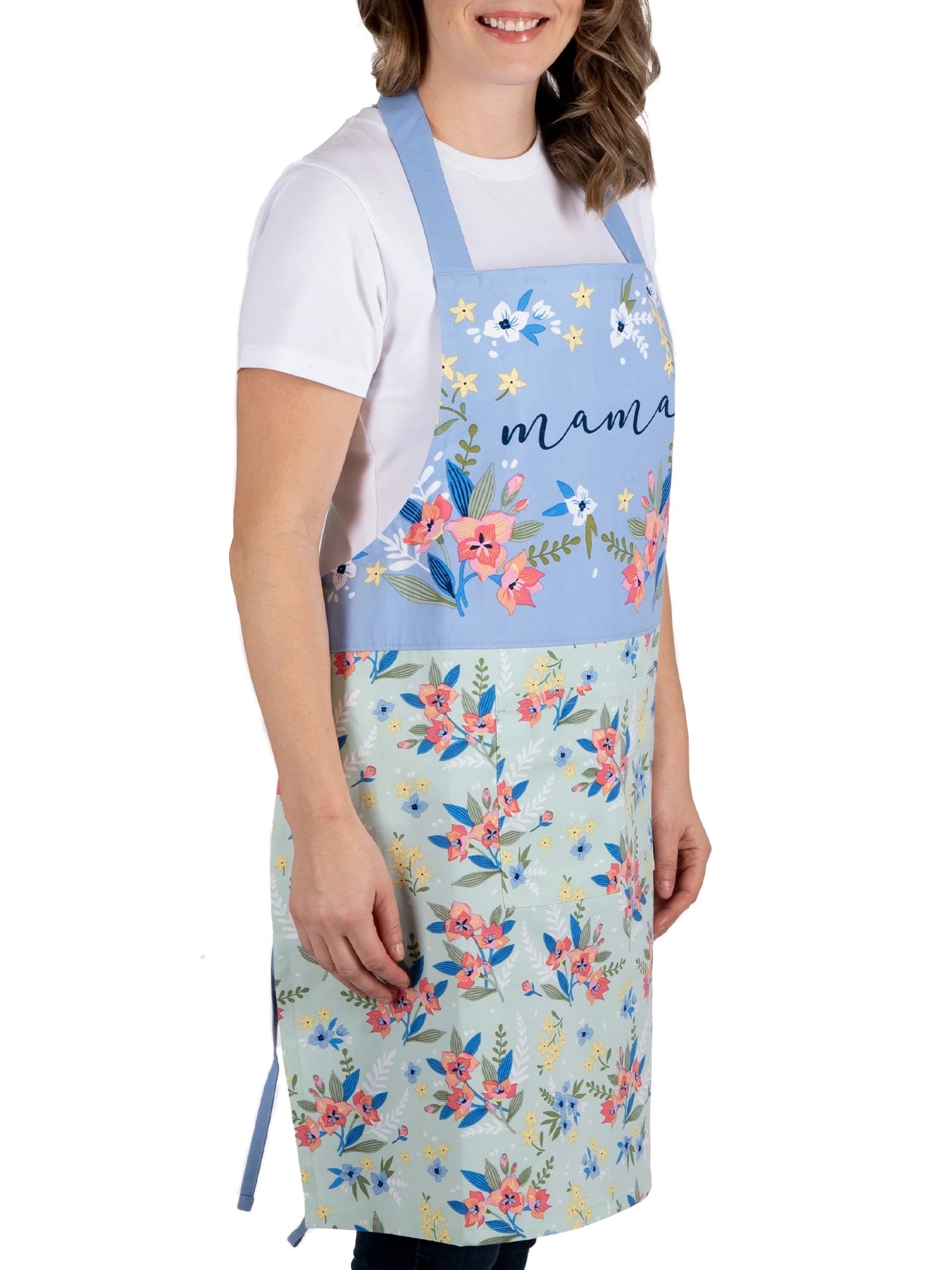 Floral Mint Cotton Chef Apron with Pockets - 28" x 32" Perfect for Cooking, Baking, and Gardening