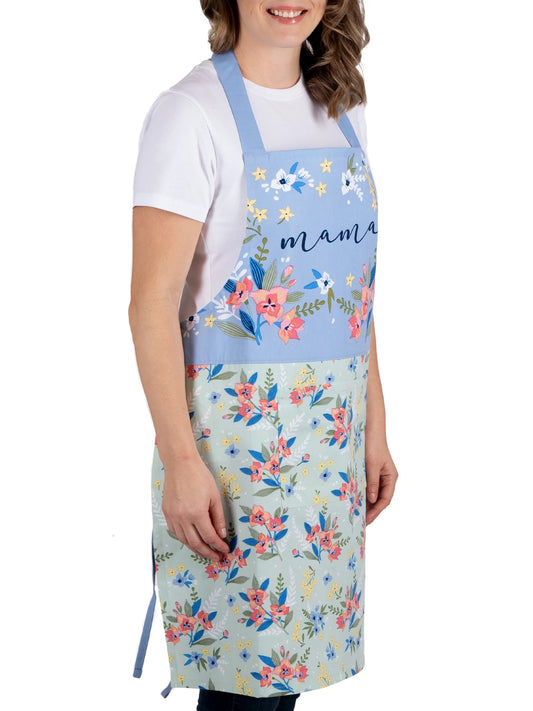 Floral Mint Cotton Chef Apron with Pockets - 28" x 32" Perfect for Cooking, Baking, and Gardening