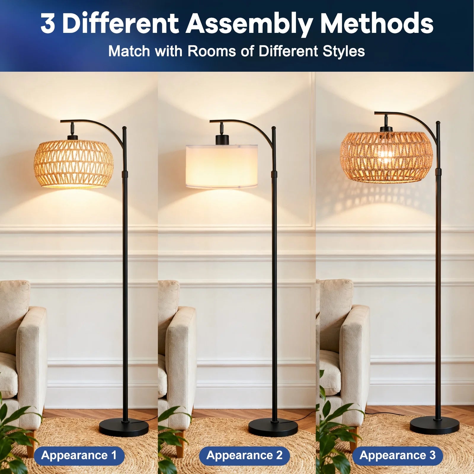70-Inch Dimmable Arc Floor Lamp with Remote control  and Fabric Double Drum Shade