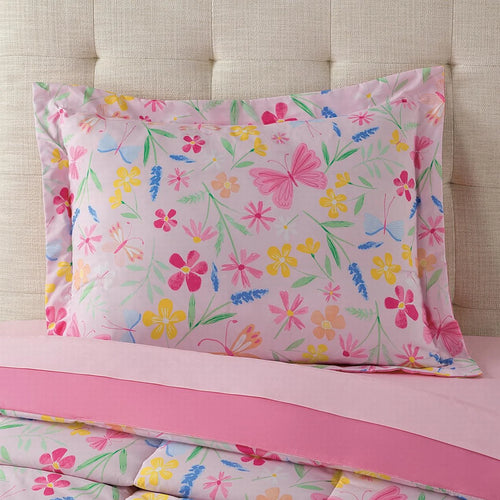 7-Piece Pink Wildflower Polyester Bedding Set for Full-Size Girls