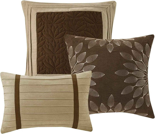 Palmer Luxury Faux Suede Comforter Set – 7 Piece Queen, Natural
