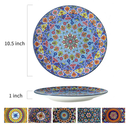 Set of 6 Ceramic Dinner Plates, 10.5 Inch , Safe for Microwave, Oven, and Dishwasher