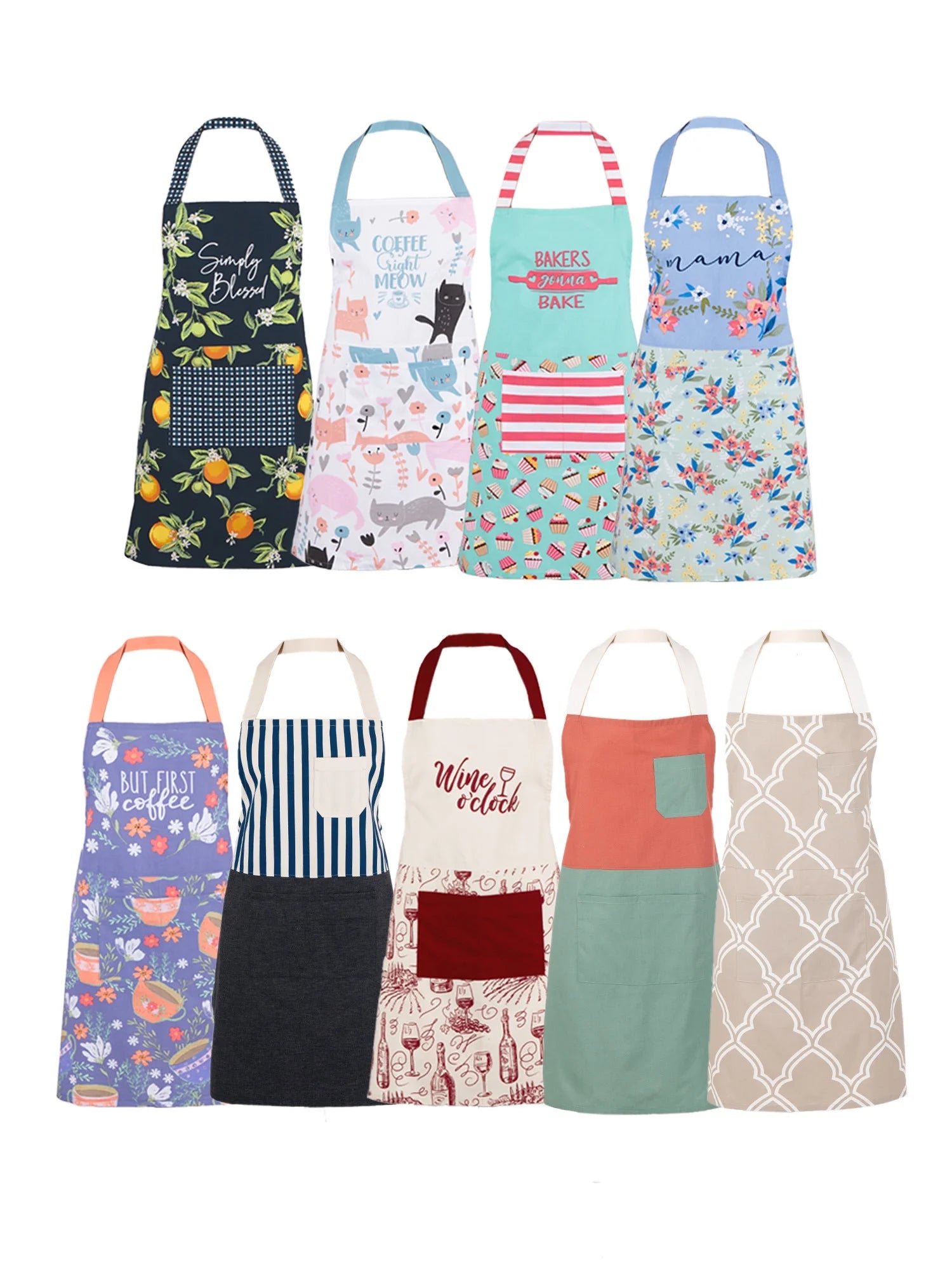 Floral Mint Cotton Chef Apron with Pockets - 28" x 32" Perfect for Cooking, Baking, and Gardening
