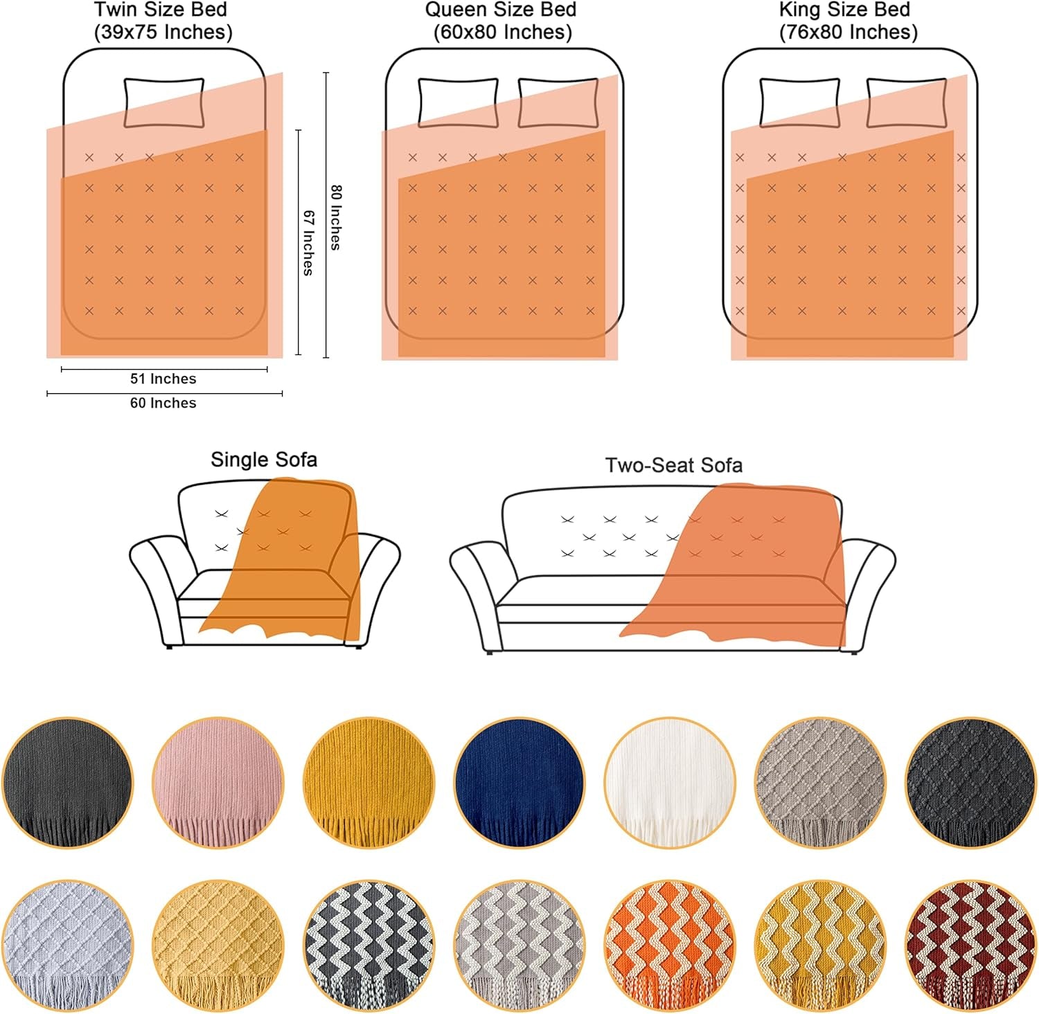 Lightweight Acrylic Knitted Throw Blanket with Tassels - Soft and Cozy Decorative Woven Blanket for Travel, Couch, Bed, and Sofa, 51x67 Inches, Taupe Checkered Design