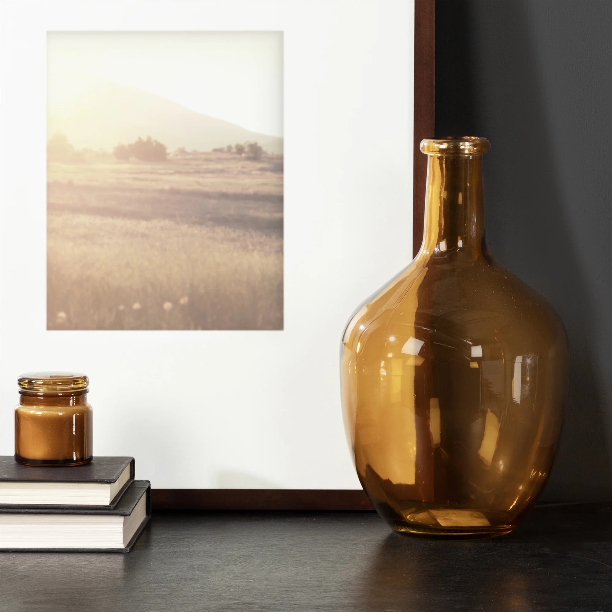 Stunning 12" High Amber Translucent Glass Indoor Tabletop Vase