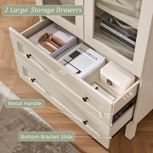 Arched Kitchen Pantry Storage Cabinet, 71" Tall Wood Pantry Shelves with 2 Doors & 2 Large Drawers for Dining Room Living Room