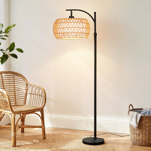 70-Inch Dimmable Arc Floor Lamp with Remote control  and Fabric Double Drum Shade