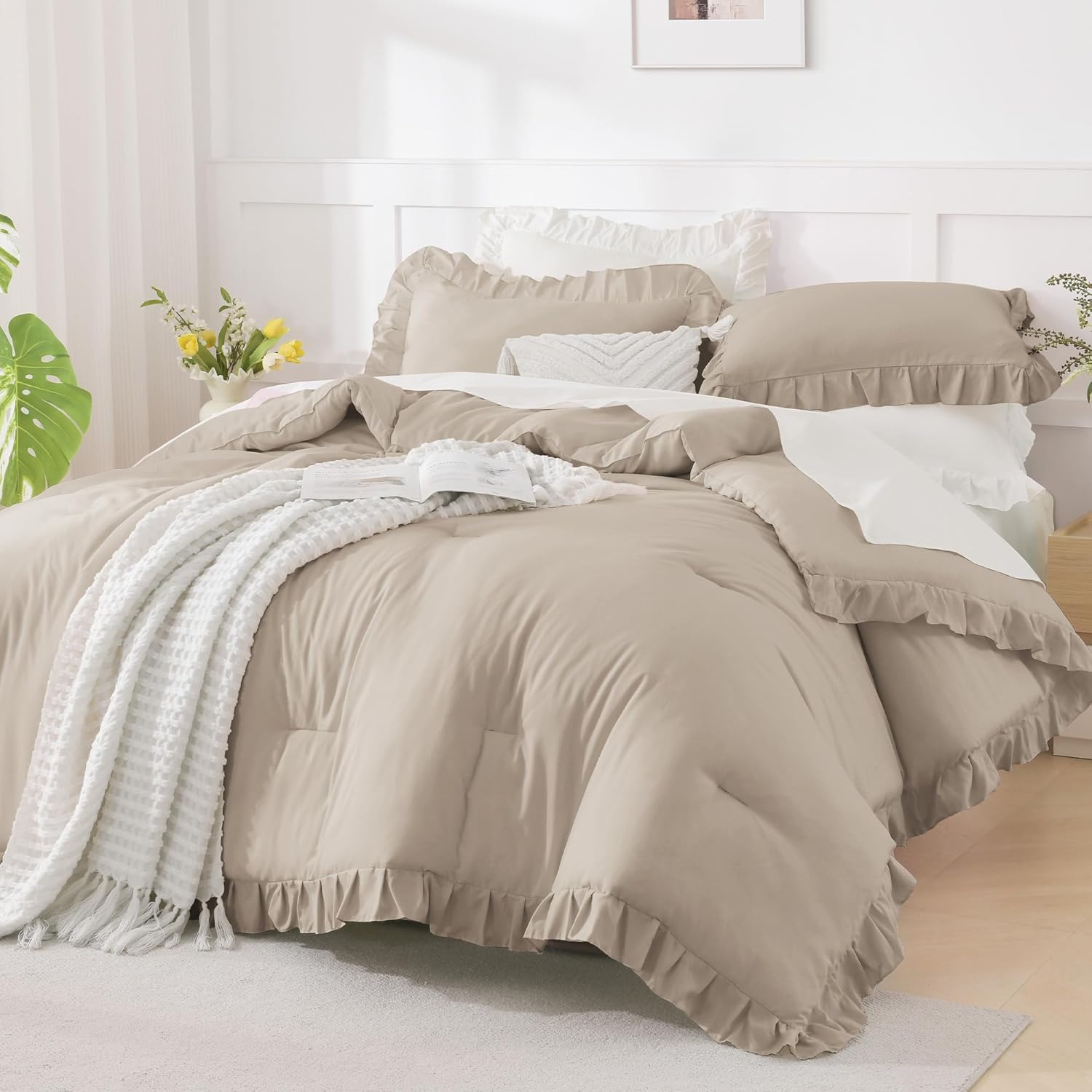 3 Pieces Including Ruffle Comforter and 2 Pillowcases, king  (104x90 Inches) - MJ's Home essentials