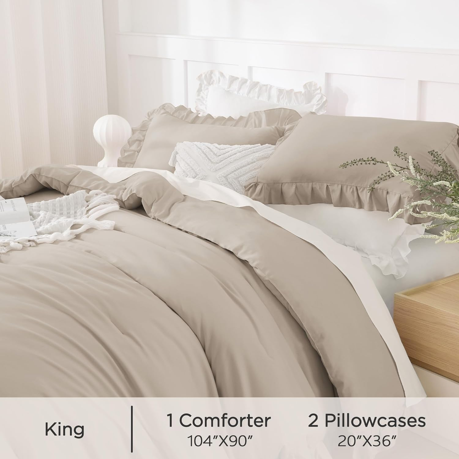 3 Pieces Including Ruffle Comforter and 2 Pillowcases, king  (104x90 Inches) - MJ's Home essentials