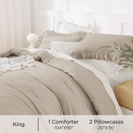3 Pieces Including Ruffle Comforter and 2 Pillowcases, king  (104x90 Inches) - MJ's Home essentials