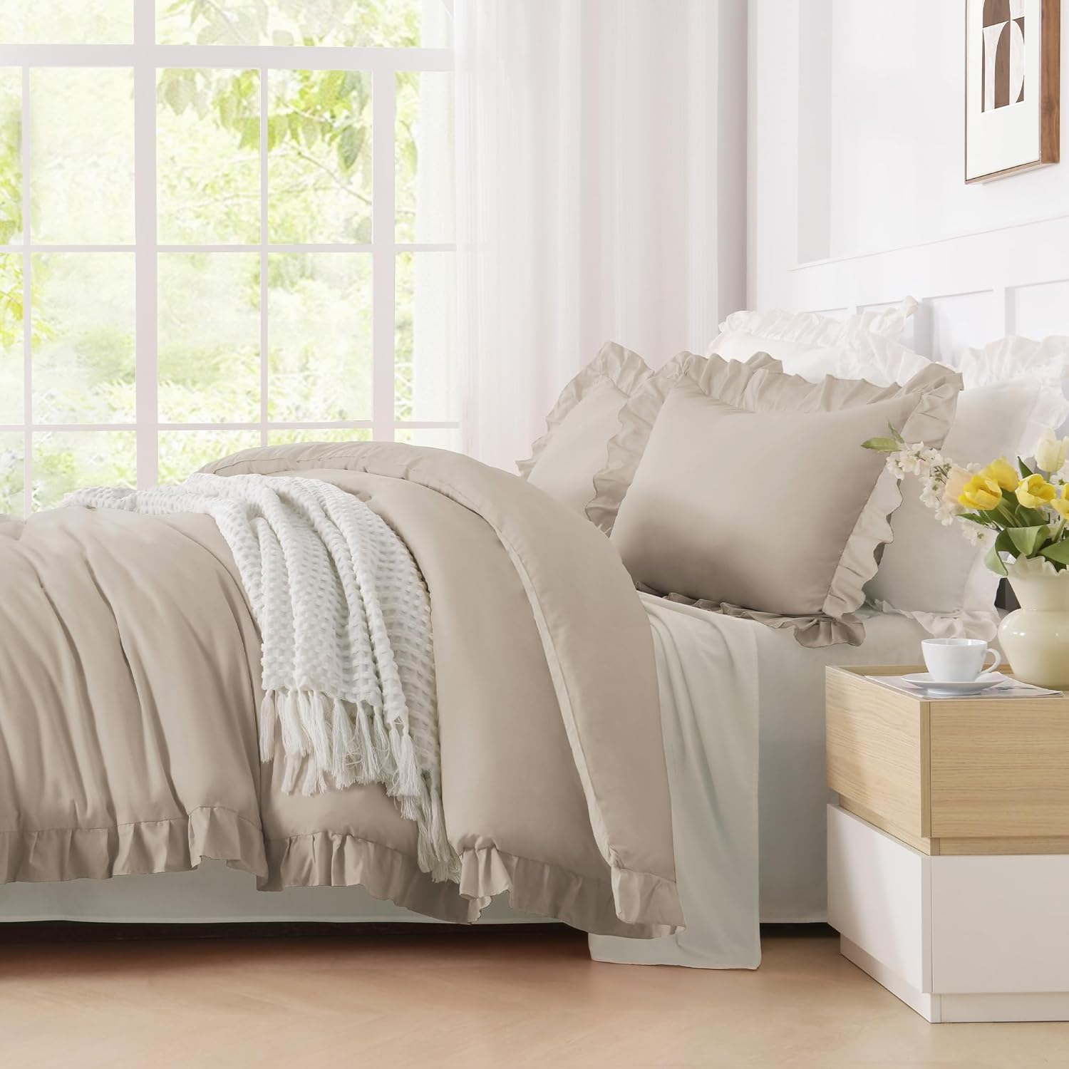 3 Pieces Including Ruffle Comforter and 2 Pillowcases, king  (104x90 Inches) - MJ's Home essentials