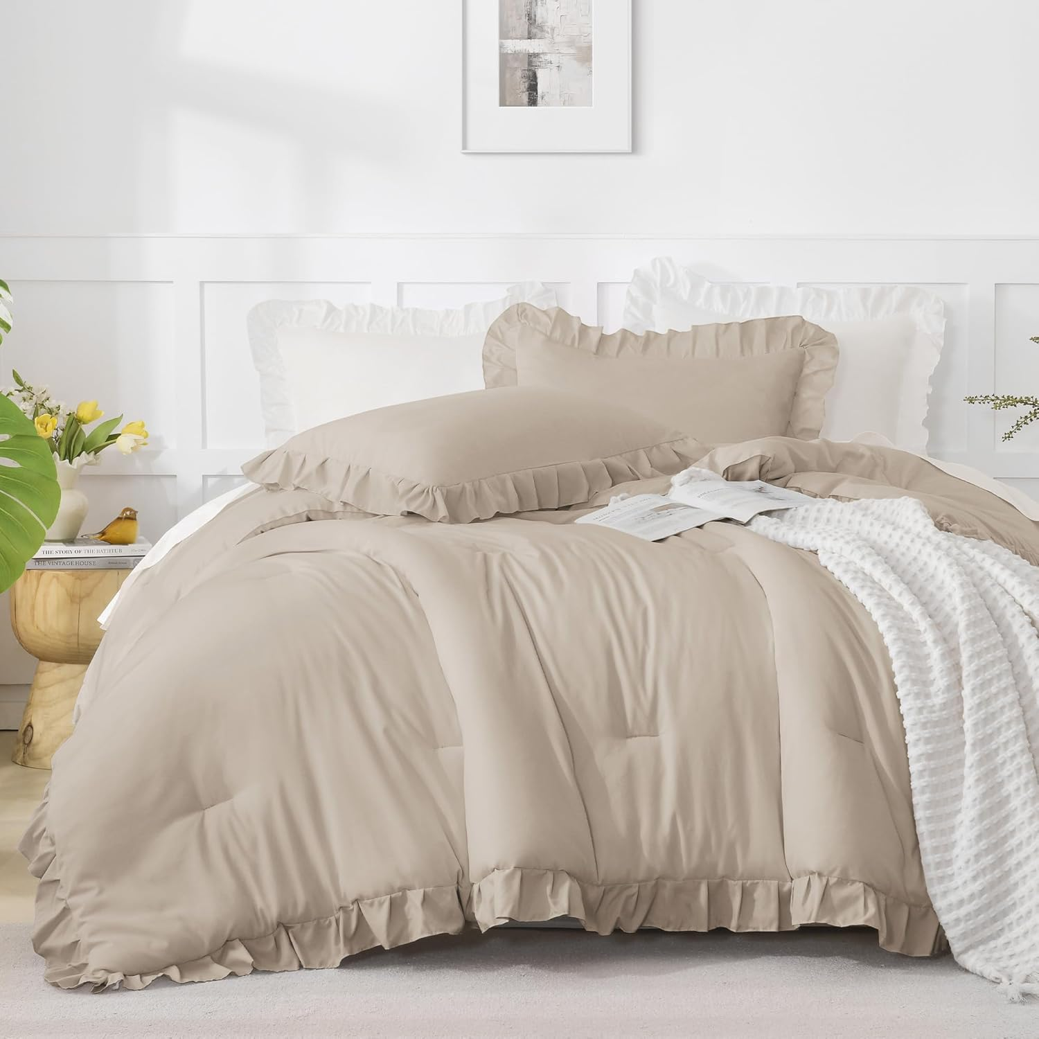 3 Pieces Including Ruffle Comforter and 2 Pillowcases, king  (104x90 Inches) - MJ's Home essentials