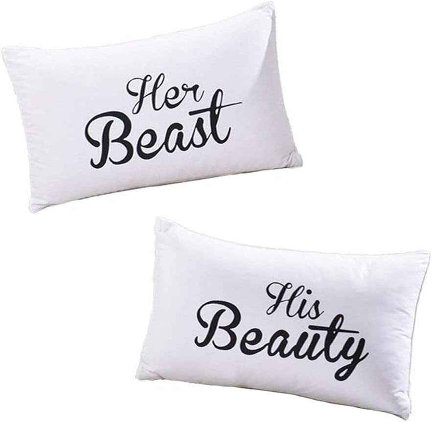 His and Hers Couples Pillowcases Set - Cute Her Beast and His Beauty Gift for Weddings, Anniversaries, and Valentine's Day