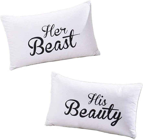 His and Hers Couples Pillowcases Set - Cute Her Beast and His Beauty Gift for Weddings, Anniversaries, and Valentine's Day