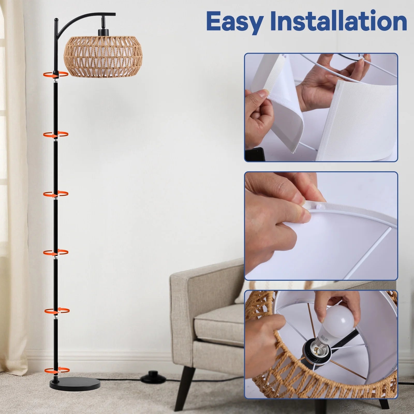 70-Inch Dimmable Arc Floor Lamp with Remote control  and Fabric Double Drum Shade