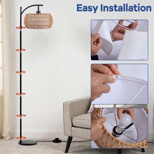 70-Inch Dimmable Arc Floor Lamp with Remote control  and Fabric Double Drum Shade