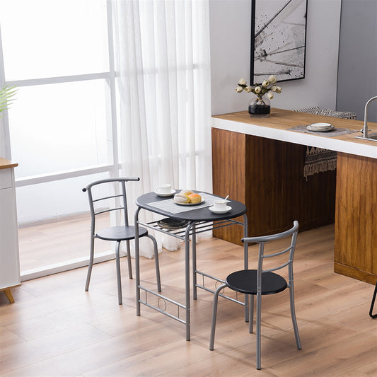 3-Piece Dining Set with 2 Chairs and Storage Shelves
