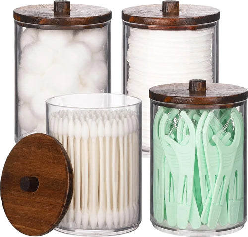 Set of 4 Acrylic Dispensers for Cotton - Elegant Brown Makeup Organizer for Your Vanity
