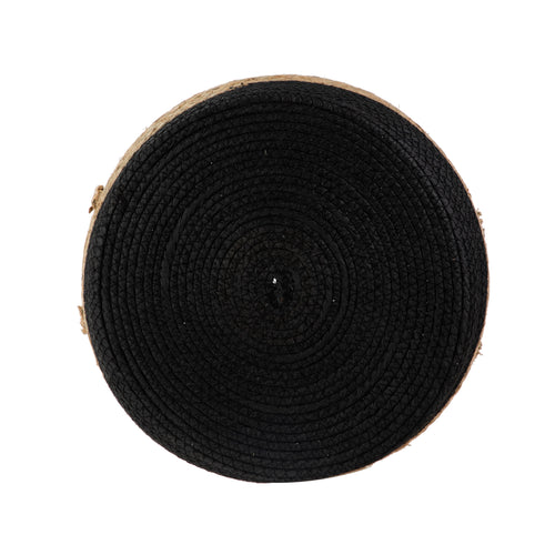Natural and Black round Rush Baskets, Set of 2